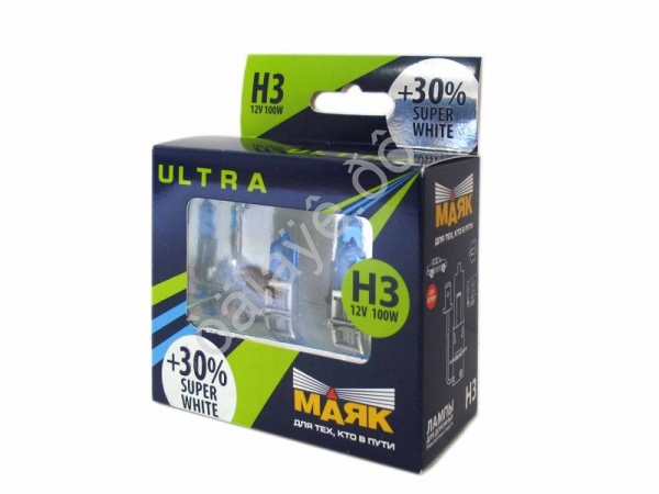 Лампа МАЯК ULTRA H3 12V 100W Pk22s SUPER WHITE +30%