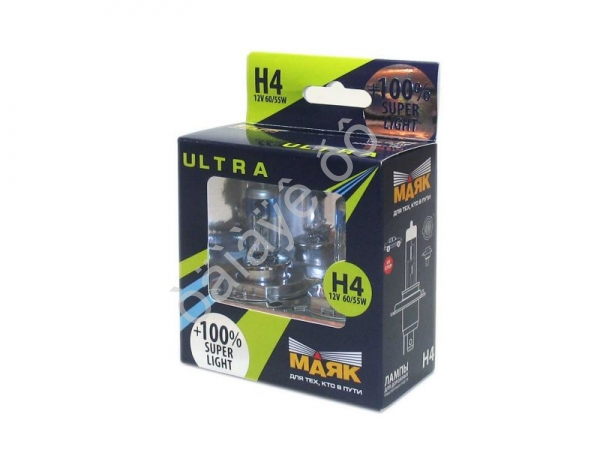 Лампа МАЯК ULTRA H4 12V 60/55W P43t SUPER LIGHT +100%