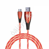 USB кабель Type-C, светящийся, GLITTER LIGHT, 1м, 3А, Быстрая зарядка, подсветка красная