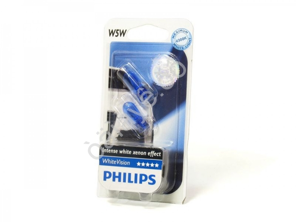 Лампа PHILIPS  12V W5W WHITE VISION блистер (2шт.)