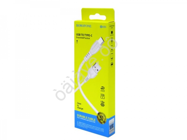 Дата-кабель универ. USB--Type-C 1 м, 3А, белый BX51 Borofone Дата-кабель универ. USB--Type-C 1 м, 3А, белый BX51 Borofone