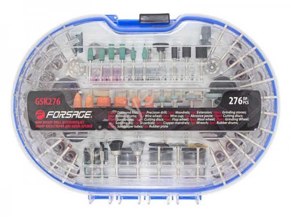 Набор аксессуаров для мини-дрелей, 276пр., в пласт. кейсе Forsage