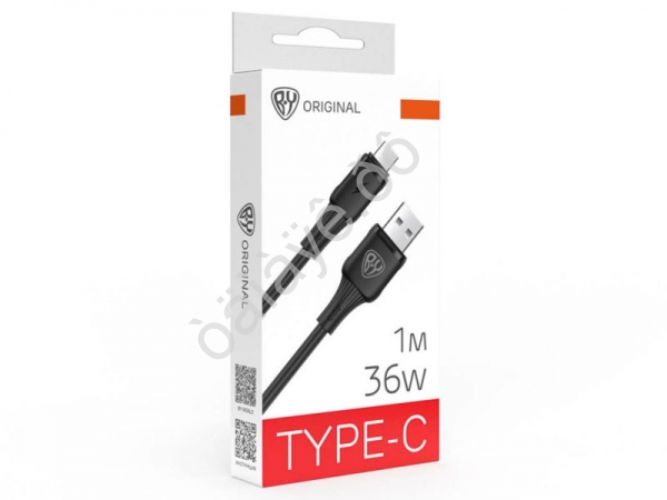 USB кабель Type C BY Twist, 36Вт, 1 м, 3A, гибкий силикон, чёрный