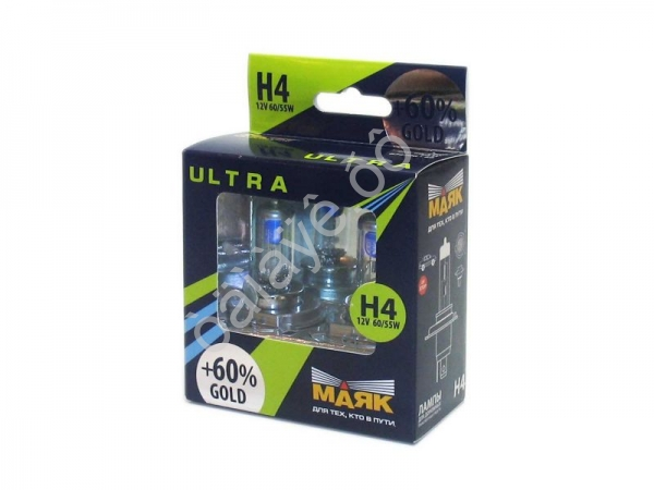 Лампа МАЯК ULTRA H4 12V 60/55W P43t GOLD +60% Лампа МАЯК ULTRA H4 12V 60/55W P43t GOLD +60%