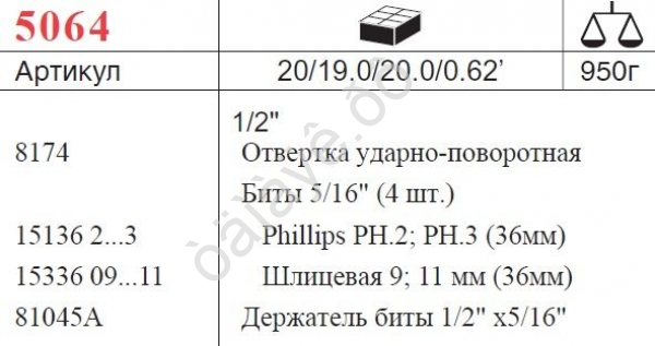 F5064 Набор ударная отвертка с насадками 6пред  /1/20