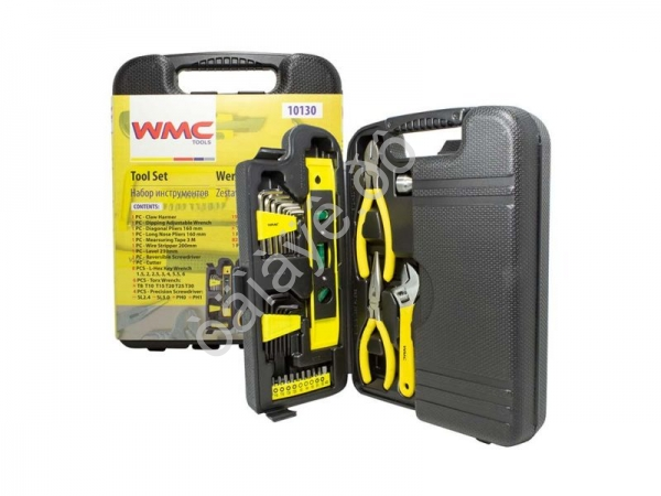 Набор инструментов 130пр(шарнирно-губцевый,отвертки,молоток,уровень,биты,рулетка,клещи для снятия из WMC TOOLS