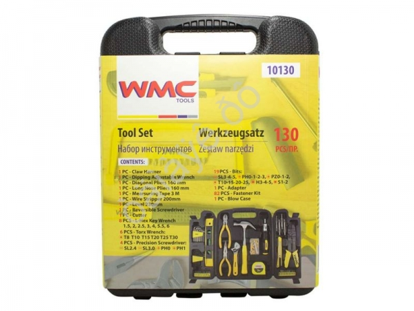 Набор инструментов 130пр(шарнирно-губцевый,отвертки,молоток,уровень,биты,рулетка,клещи для снятия из WMC TOOLS