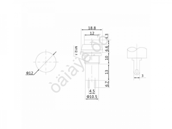 Кнопка 250v 1A(2c) ON-(OFF) без фиксации красная/10