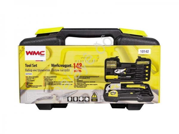 Набор инструментов 142пр(молоток,пассатижи,отвертки,нож,рулетка,ножницы,биты,расходник) WMC TOOLS