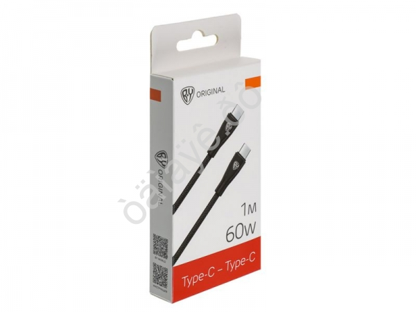 Дата-кабель Type C-Type C BY Nylon Pro, 60Вт, 1 м, 5A, нейлон, черный