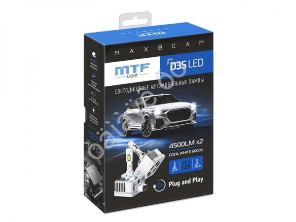 Светодиодные лампы MTF Light, серия MaxBeam, D3S, 85V, 35W, 4500lm, 6000K, кулер, комплект.
