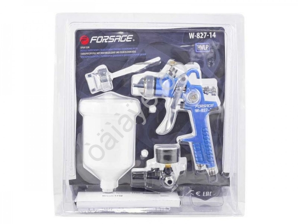 Краскораспылитель с верхним пластиковым бачком,регулятором давления и доп.-ой дюзой (600мл,1.4/1.7мм Forsage