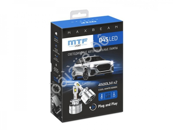 Светодиодные лампы MTF Light, серия MaxBeam, D4S, 85V, 35W, 4500lm, 6000K, кулер, комплект.