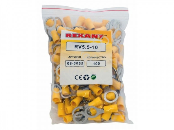 Клемма с изол. кольцо REXANT Ø10,5мм 4-6мм VR5,5-10 (100шт) Клемма с изол. кольцо REXANT Ø10,5мм 4-6мм VR5,5-10 (100шт)