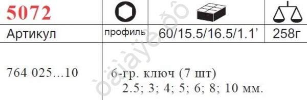 F5072 Набор ключей-шестигран. 7пред  /1/15/60