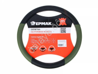 Оплётка на руль ЕРМАК экокожа, вставка перфорированная, темно-зеленая, черный (М)