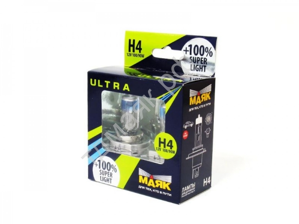 Лампа МАЯК ULTRA H4 12V 100/90W P43t SUPER LIGHT +100%