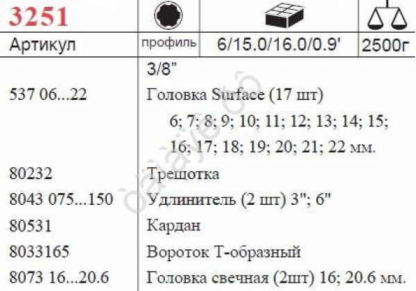 F3251 Набор торцевых головок 3/8" 24пред /1/6