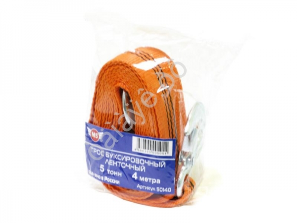 Трос буксировочный лента М5   5т, 4м, шириной 50мм с крюками  /1/36