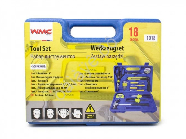 Набор инструментов 18пр(плоскогубцы,утконосы,нож,рулетка,отвертки,шестигранники,молоток,ножницы,изол WMC TOOLS Набор инструментов 18пр(плоскогубцы,утконосы,нож,рулетка,отвертки,шестигранники,молоток,ножницы,изол WMC TOOLS