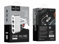Разветвитель прикуривателя 3 гнезда+вольтметр+2USB2.0, кабель 0,55м, серебристый HOCO Z13 Hoco