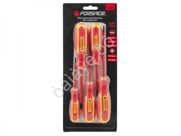 Набор отверток диэлектрических 5пр (SL 3х75, 4х100, 5.5х125мм; РН 1х80, 2х100мм), в блистере