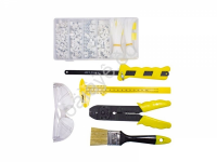 Набор инструментов 320пр.(клеевой пистолет,рулетка,съемник изоляции,ножовка,держатели кабеля,клеммы, WMC TOOLS