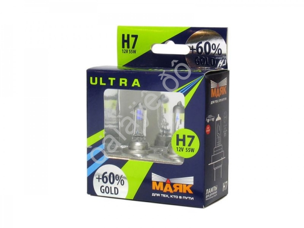 Лампа МАЯК ULTRA H7 12V 55W P26d GOLD +60%