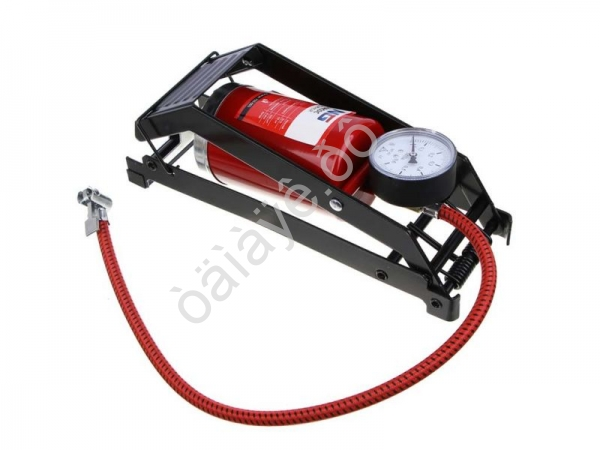 Насос ножной, с усиленным цилиндром экстрамощный PREMIUM с манометром с металлическим наконечником,