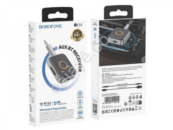 Адаптер-ресивер в магнитолу Bluetooth AUX , черный BOROFONE BC55 Адаптер-ресивер в магнитолу Bluetooth AUX , черный BOROFONE BC55