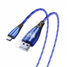 USB кабель Type-C, светящийся, GLITTER LIGHT, 1м, 3А, Быстрая зарядка, подсветка синяя