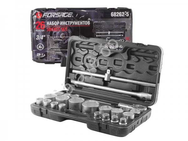 Набор инструментов 26пр, 3/4' 1'(6гр.)(17,19,21,22,24,27,30,32,33,34,35,36,36-12гр,38,41,46,50мм,1 Forsage Набор инструментов 26пр, 3/4' 1'(6гр.)(17,19,21,22,24,27,30,32,33,34,35,36,36-12гр,38,41,46,50мм,1 Forsage