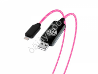 USB кабель Lightning, 1м, 2.4А, Быстрая зарядка, LED подсветка розовая, Заря BY