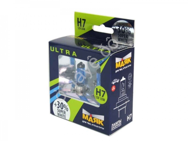 Лампа МАЯК ULTRA H7 12V 55W Px26d SUPER WHITE +30%