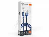 Дата-кабель универ. Wave Type-C, 1м, Быстрая зарядка 3А, QC, PD 36W, тканевый, синий BY