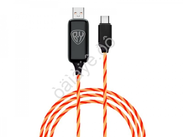 Дата-кабель универ. Type-C, 1м, 2.4А, Быстрая зарядка, LED подсветка оранжевая, Конек BY