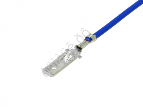 Клемма 6,3 мм, с фиксацией и монтажным усиком, с син. пр. сечения 0,75мм² дл. 12см (ПАПА) МШФУП-63-СИН латунь луженная (100шт)