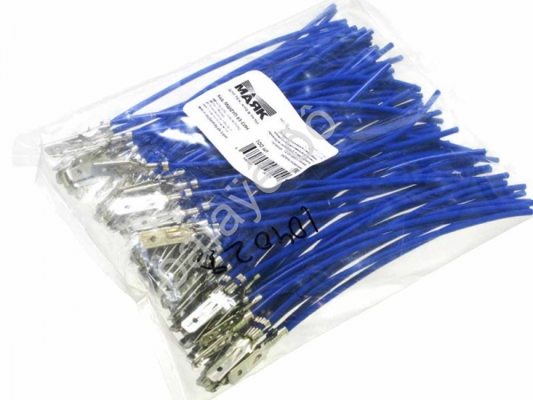 Клемма 6,3 мм, с фиксацией и монтажным усиком, с син. пр. сечения 0,75мм² дл. 12см (ПАПА) МШФУП-63-СИН латунь луженная (100шт)