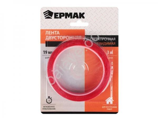 Скотч двухсторонний сверхпрочный прозрачный 19мм*3м ЕРМАК