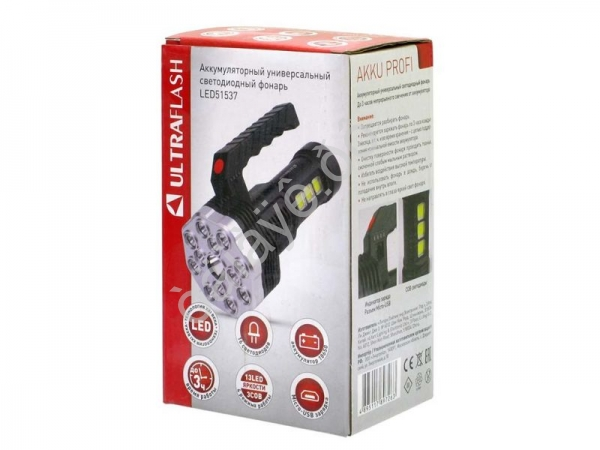 Фонарь аккум 4В, черн., 16LED, 3 Вт, 4 реж, Micro USB Ultraflash LED51537