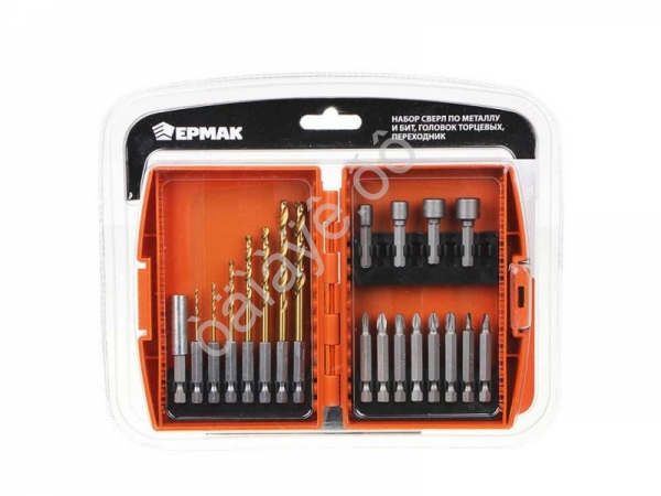 Набор свёрл по металлу и бит, торц. головок, 20шт, кейс, ЕРМАК Набор свёрл по металлу и бит, торц. головок, 20шт, кейс, ЕРМАК