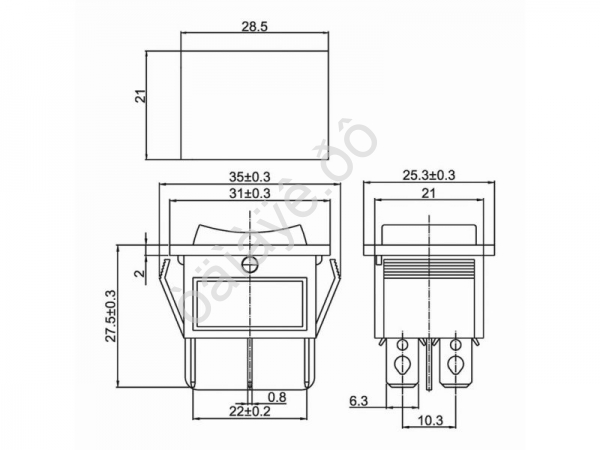 Переключатель клавишный 250V 15А (6с) ON-OFF-ON красный с подсветкой и нейтралью (RWB-509, SC-767) REXANT