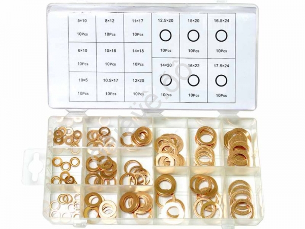 Набор шайб медных 5х10-17,5х24 мм, 150 шт (кейс) МАЯКАВТО™ 1/20_ Набор шайб медных 5х10-17,5х24 мм, 150 шт (кейс) МАЯКАВТО™ 1/20_