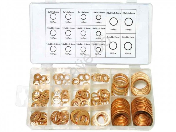 Набор шайб медных 6-36 мм, 160 шт (кейс) МАЯКАВТО™ 1/20_ Набор шайб медных 6-36 мм, 160 шт (кейс) МАЯКАВТО™ 1/20_