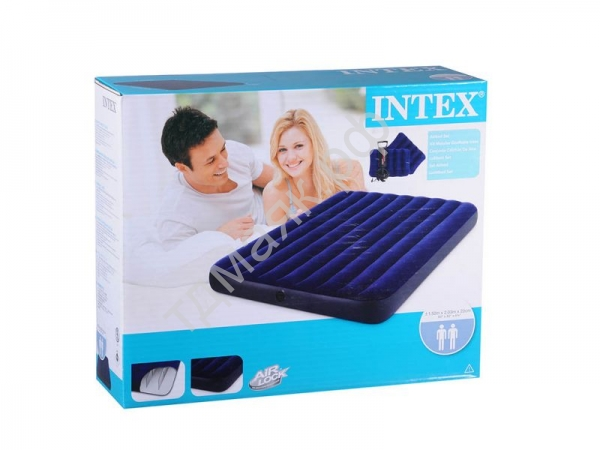 Кровать флок Classic Downy, 152х203х22см, 2 подушки, синий, 68765, INTEX