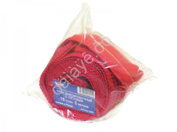 Трос буксировочный лента М5  15т, 6м, шириной 80мм с петлями  /1/10
