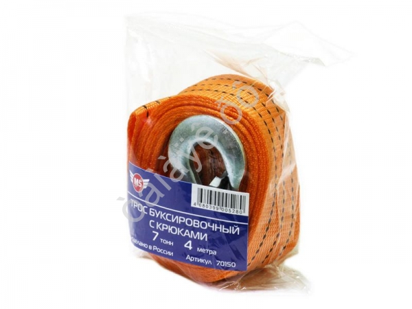 Трос буксировочный лента М5 7т, 4м, шириной 50мм с крюками /1/30 Трос буксировочный лента М5 7т, 4м, шириной 50мм с крюками /1/30