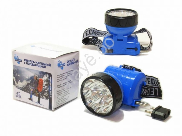 Фонарик налобный 8+1LED, аккум. 220В 1/100