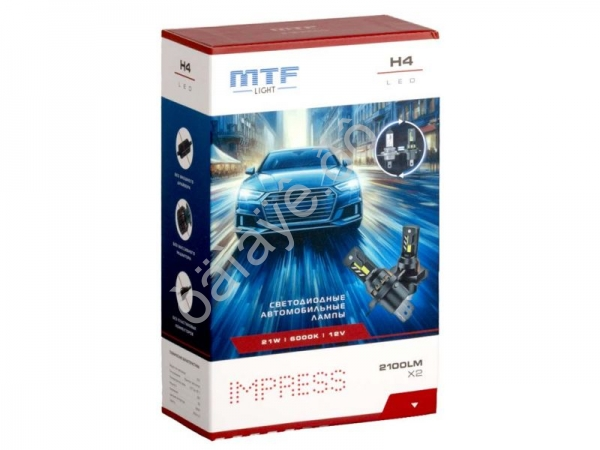 Светодиодные лампы MTF Light серия IMPRESS, H4/H19, 12V, 21W, 2100LM, 6000K,(как штатн. лампа), к-т.