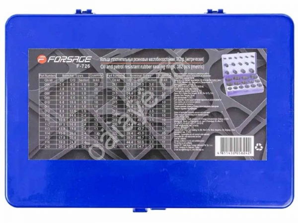 Кольца уплотнительные резиновые, комплект 382пр. (метрические) Forsage
